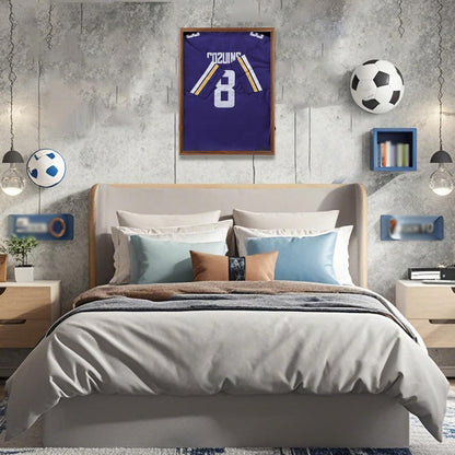 Large Lockable Jersey Frame Display Case Wall Mount, T-Shirt Shadow Box with Clear UV-Protective Acrylic, Hangers Linen Backing for Football, Basketball, Baseball