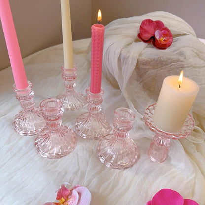Glass Candlestick Holder,Striped Taper Candle Holders,Set of 6 Candle Stand for Table Centerpieces, Home Decor,Weddings,Festival and Parties (Clear Stripe Pattern)