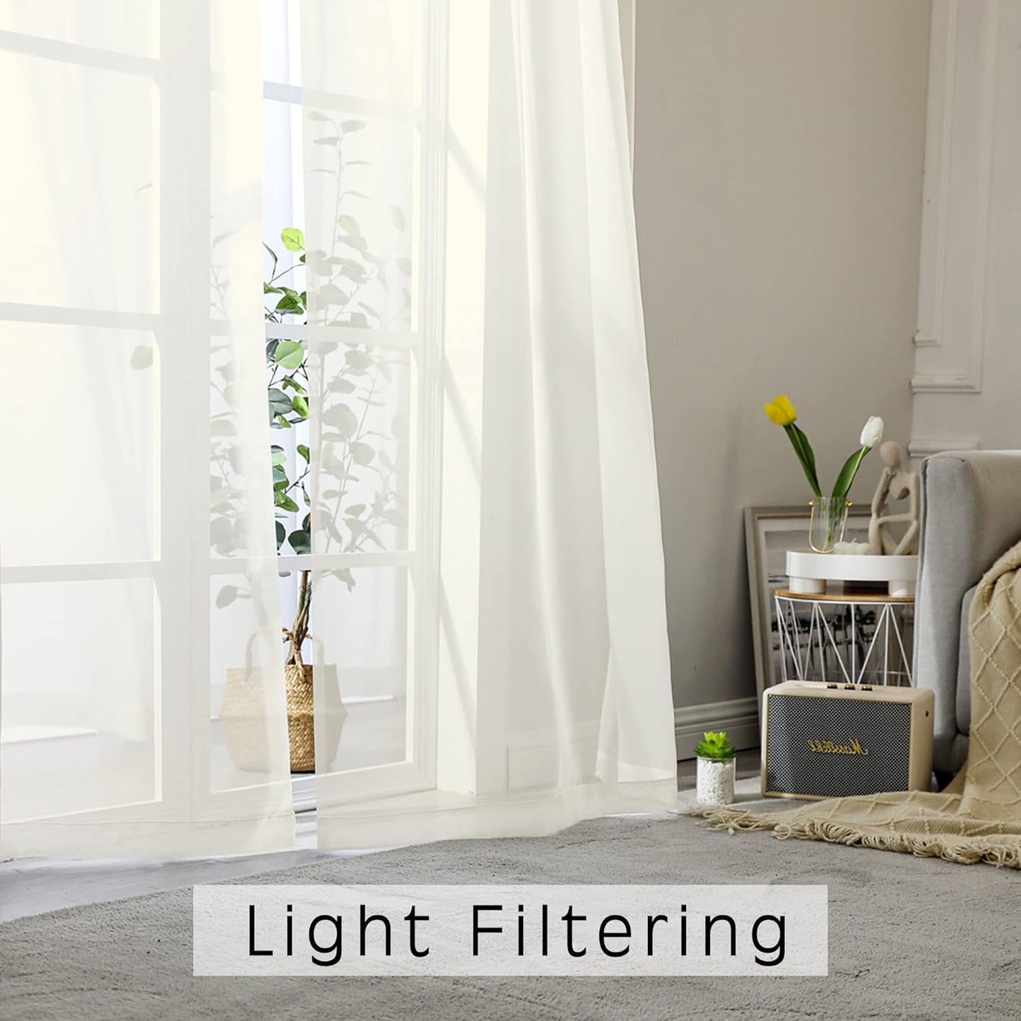 OWENIE Sheer Curtains 84 inches Long 2 Panels Set for Living Room/Bedroom, Rod Pocket Voile Sheer Panel Drapes, White, 2pcs, Each 42" W x 84" L - Colors B
