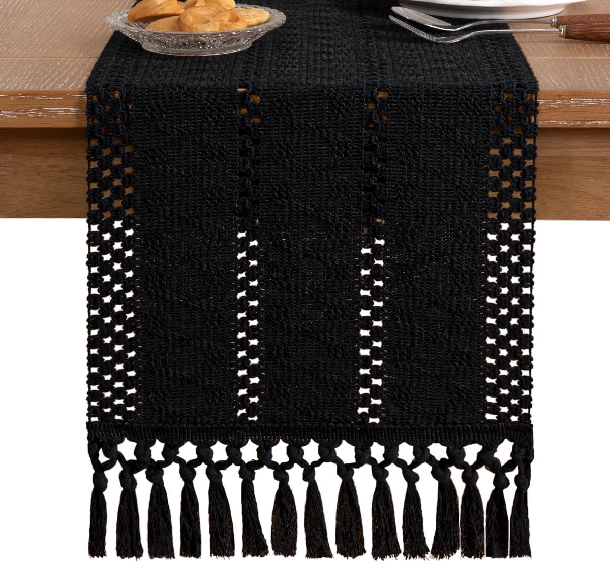 Socomi Boho Table Runner Summer Farmhouse Rustic Dining Kitchen Centerpiece Decor Small Macrame Woven Cotton Linen Coffee Table Runner for Dresser Scarf Home Decor 12x36 inch Beige