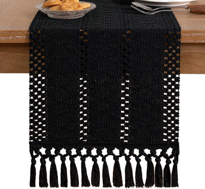 Socomi Boho Table Runner Summer Farmhouse Rustic Dining Kitchen Centerpiece Decor Small Macrame Woven Cotton Linen Coffee Table Runner for Dresser Scarf Home Decor 12x36 inch Beige