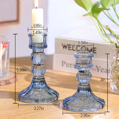 DARJEN 6Pcs Gold Candlestick Holders Set - 4" H & 5" H Striped Taper Candle Holders Bulk, Glass Candle Holders for Wedding, Festival, Party, Table Centerpiece, Gifts