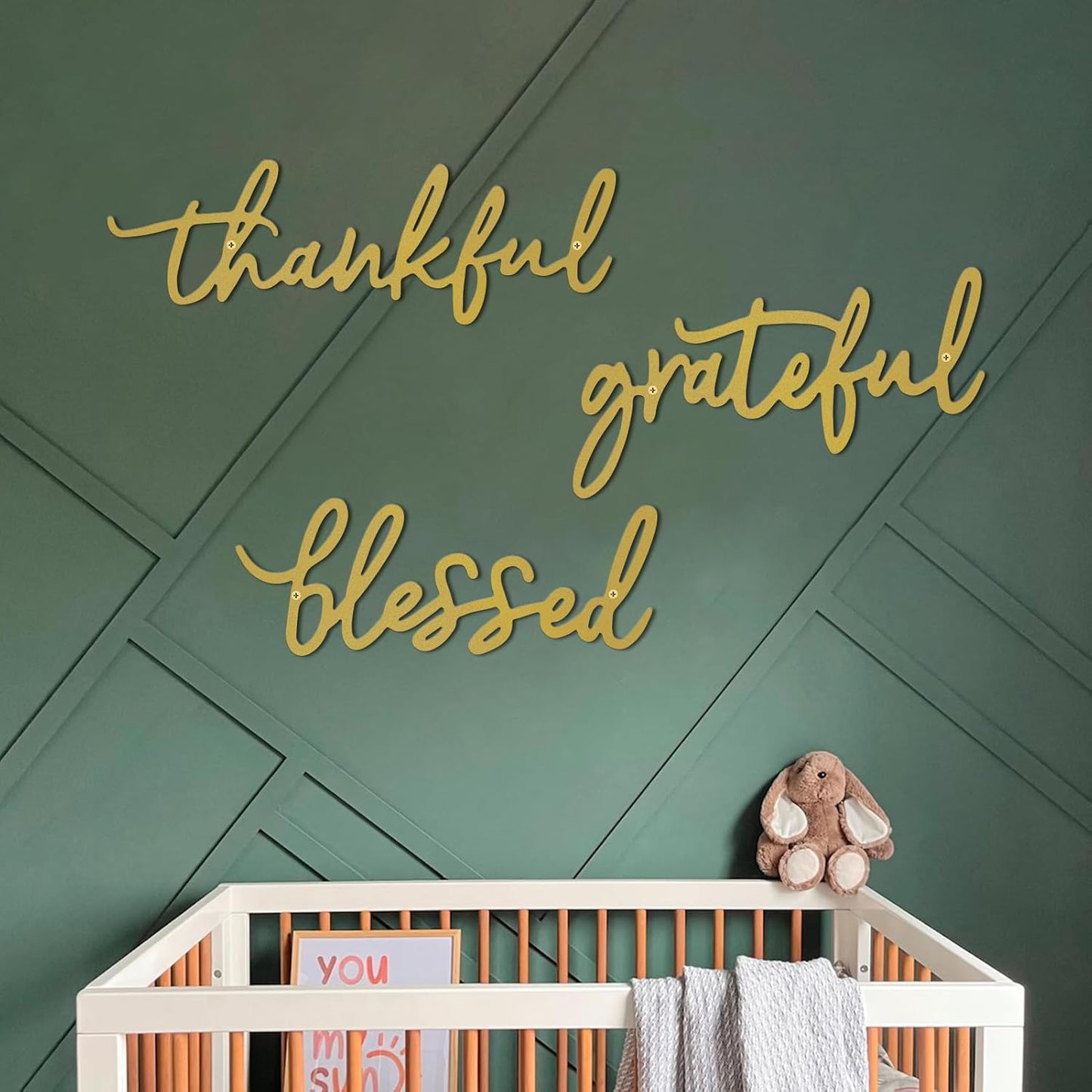 Thankful Grateful Blessed Letter Sign Metal Wall Decor, 3 Piece Black Letters Wall Art for Bathroom Bedroom Metal Words Wall Decor for Home Decor