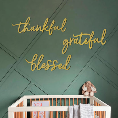 Thankful Grateful Blessed Letter Sign Metal Wall Decor, 3 Piece Black Letters Wall Art for Bathroom Bedroom Metal Words Wall Decor for Home Decor