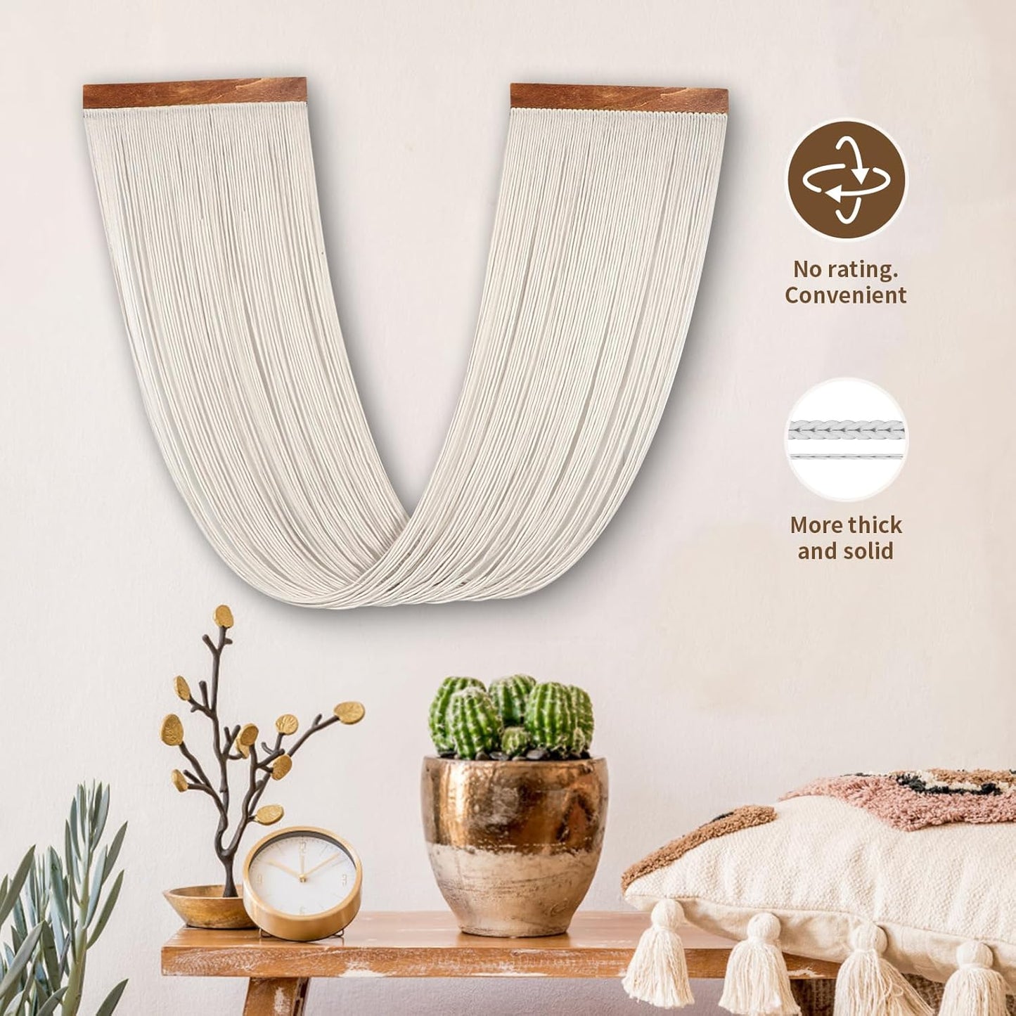 Lokeisna Macrame Wall Hanging, Woven Tapestry Beige & Dusty Rose Handmade Craft Macrame Wall Decor, Gallery & Nursery, Size 37.4” Lx27.5” W