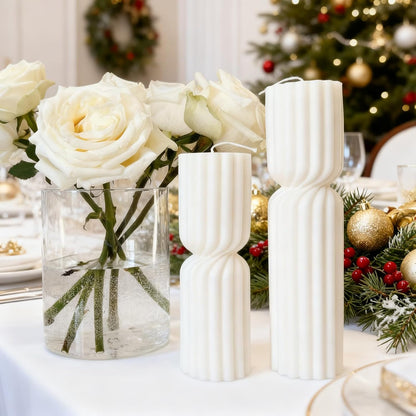 2PCS Hourglass Pillar Candles Set,Soy Wax Orchids Scented Pillar Candles,Cylindrical Tall Pillar Candle,Elegant Bubble Aesthetic Candle Housewarming Gift Home Room Shelf Decor Idea(White)