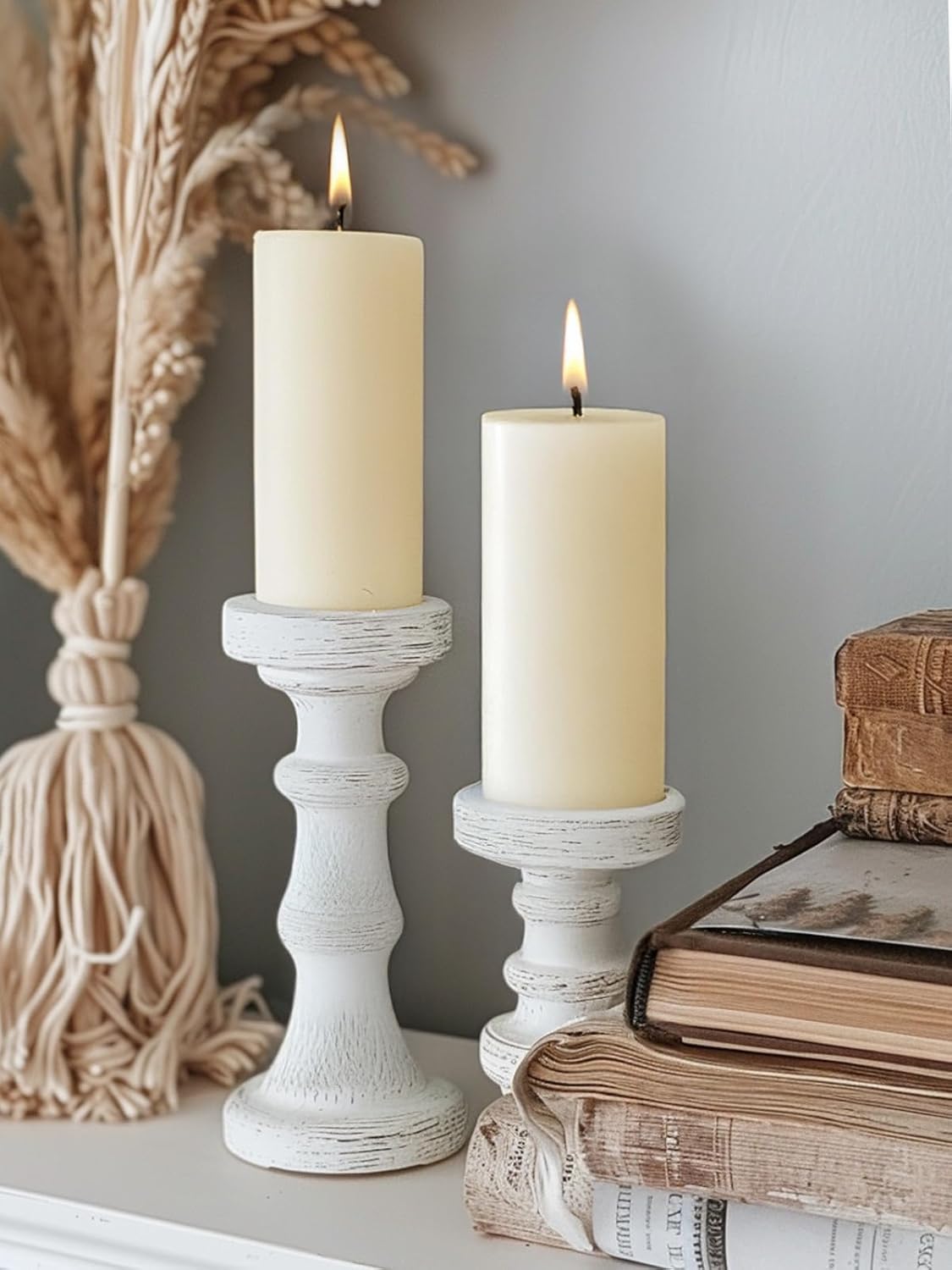 Ashlux 3x4 Inch White Pillar Candles, Set of 3 Wax, 56 Hours Long Burning, Unscented and Dripless Pillar Candles Bulk for Christmas Lights, Wedding, Parties, Spas, Home Decorative