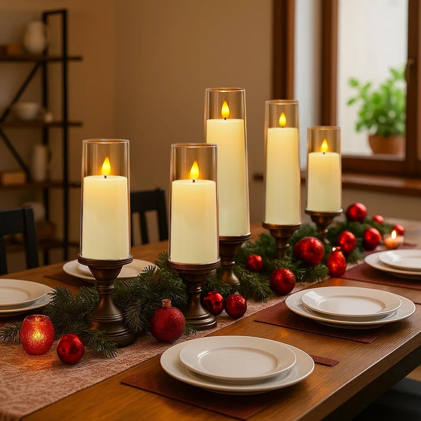 Amagic Pure White Flameless Candles, Battery Operated Candles, Acrylic Flickering LED Pillar Candles with Remote Control and Timer, 3D Wick, Yellow and Blue Glow, D2.2 xH5 5" 6" 7" 8", Set of 5