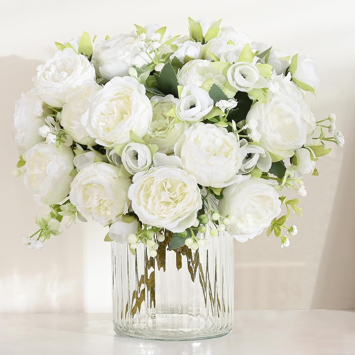 MARTINE MALL 2 Packs Peonies Artificial Flowers, Light Pink Artificial Peonies, Silk Peonies Flowers Fake Peonies Artificial Flowers Peonies Bouquet for Centerpiece Table Wedding Party Home Decor