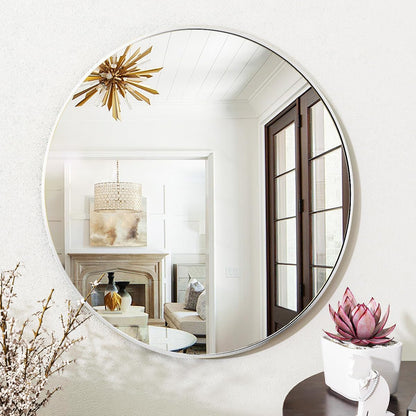 VooBang Large Black Round Bathroom Mirror, 48 inch Circle Wall Mounted Hanging Mirror with Simple Modern Circular Metal Frame for Hallway, Entryway, Living Room, Black Frame