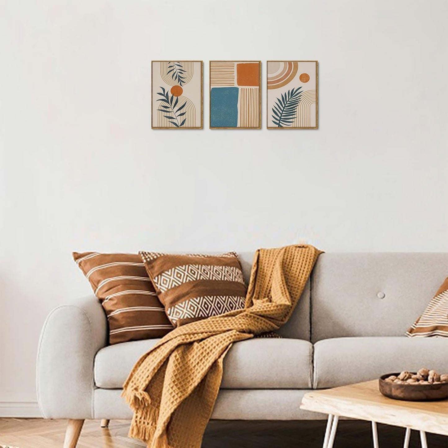 Bwodke Boho Wall Art, Framed Abstract Wall Art, Green Botanical Neutral Canvas Wall Decor, Large Mid Century Plant Pictures Set of 3, Modern Minimalist Paintings, for Bedroom Living Room Bathroom