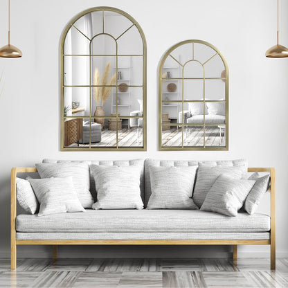 HQiJun Black Arched Window Mirror, Farmhouse Decorative Wall Mirrors for Living Room, Bedroom, Entryway, Bathroom Vanity, Fireplace Mantel, Window Pane Mirror Wall Decor (Black, 31.5 x 20 x1)
