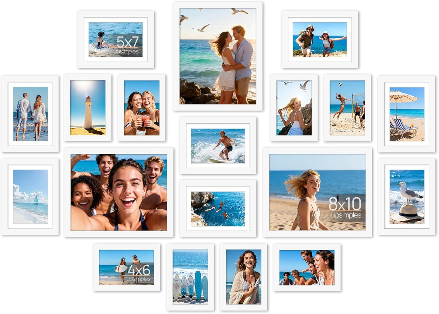 upsimples 19 Pack Picture Frames Collage Wall Decor for Mounting or Tabletop Display, Photo Gallery Frame Set for Family, Multi Sizes Including 8x10, 5x7, 4x6, Brown