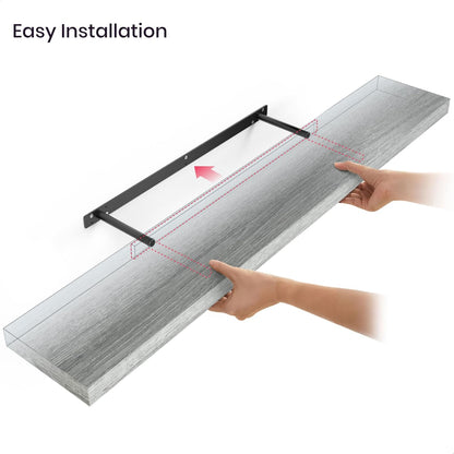 Ballucci Floating Shelves for Wall, 48" Wood Wall Shelf Set of 2, with Invisible Brackets for Bathroom, Living Room, Bedroom, Kitchen, Nursery, 8" Deep, Black