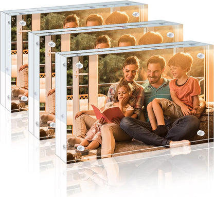 Egofine 4x6 Acrylic Frames 6 Pack, 20mm Thicker Frameless Clear Picture Frames, Double Sided Magnetic Picture Frames, Free Standing Desktop Display