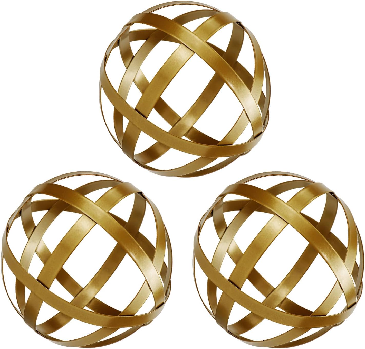 Kesywale 3.3 Inch Decorative Spheres Set of 3, Metal Band Decorative Balls Orbs Metal Spheres Home Decor Accents Dining Table Centerpieces for Living Room Bedroom Kitchen Office Coffee Table (Blue)