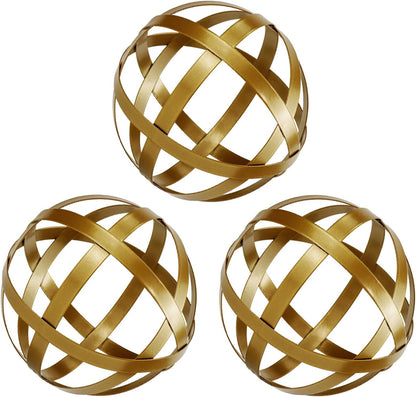 Kesywale 3.3 Inch Decorative Spheres Set of 3, Metal Band Decorative Balls Orbs Metal Spheres Home Decor Accents Dining Table Centerpieces for Living Room Bedroom Kitchen Office Coffee Table (Blue)