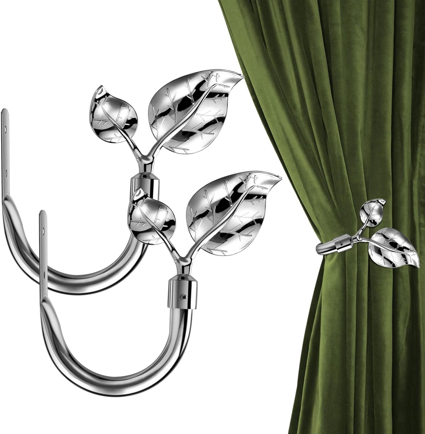 HIKMLK Leaf Shaped Curtain Tieback Holdbacks 2pcs, Handmade Metal Curtain Side Holders for Wall, Curtain Hook Pull Backs for Drapes Window Decoration