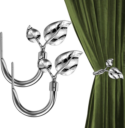 HIKMLK Leaf Shaped Curtain Tieback Holdbacks 2pcs, Handmade Metal Curtain Side Holders for Wall, Curtain Hook Pull Backs for Drapes Window Decoration