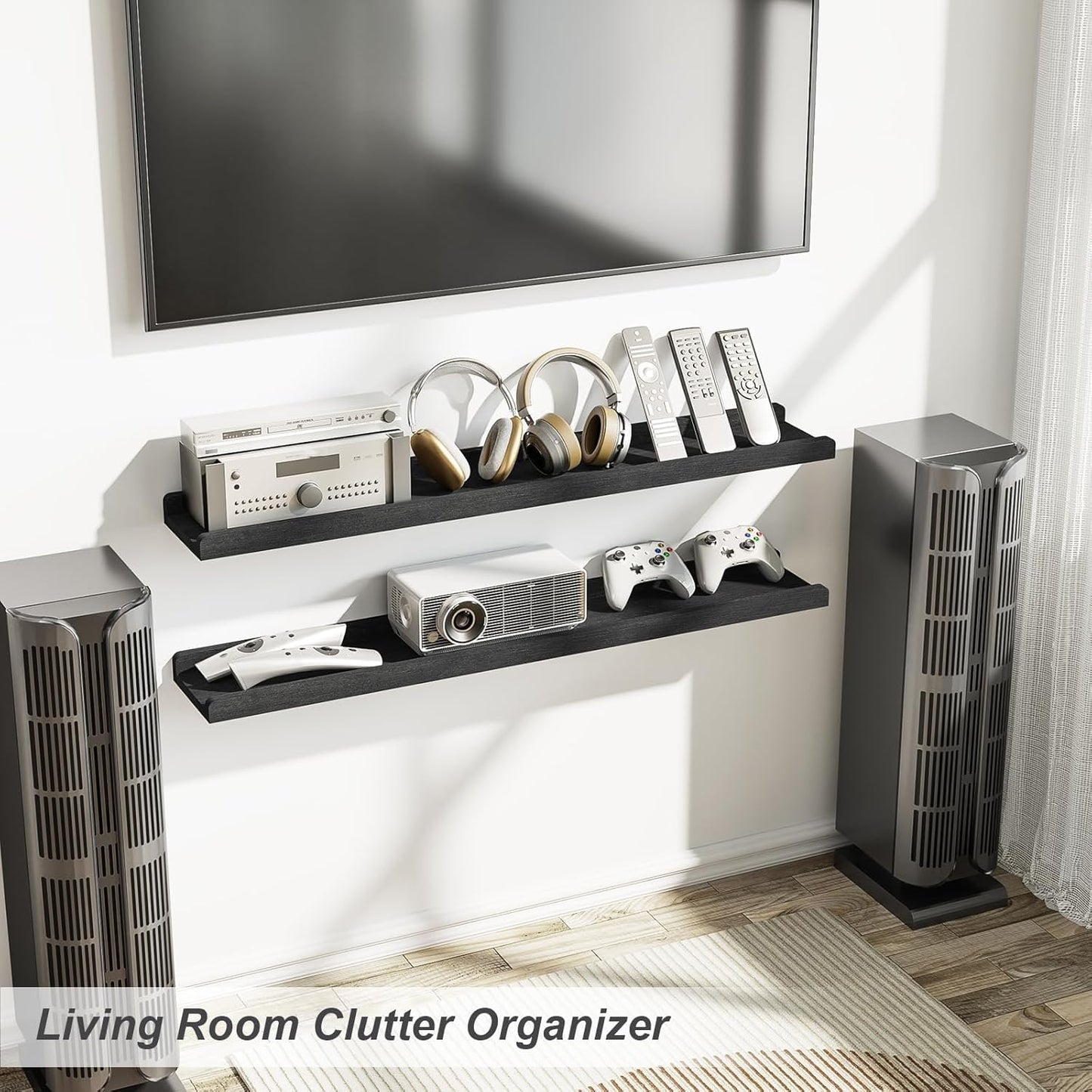 Love-KANKEI Floating Shelves Wall Mounted Set of 2, 17 Inch Rustic Wood Wall Shelves for Storage, Bedroom Living Room Bathroom Kitchen Office and More White