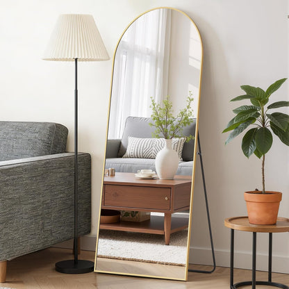 Mirror Full Length 64"x21" Full Body Floor Mirror with Stand, Shatterproof Glass, Aluminum Alloy Frame, Free Standing Wall Mounted or Leaning Arched Mirrors for Bedroom Living Room Entryway