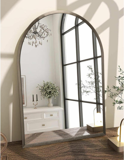 Black Arched Wall Mirror Aluminum Alloy Frame Bathroom Mirror Brushed Metal Vanity Wall Mounted Mirror for LivingRoom Bedroom Entryway Room Home Decor 16"x12"