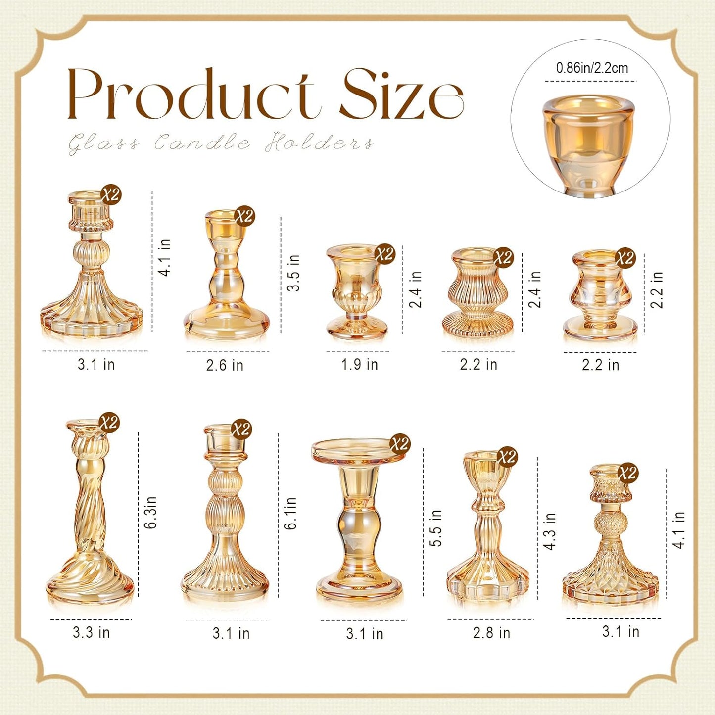 Mumufy 10 Pcs Glass Crystal Taper Candle Holders Clear Glass Candlestick Holder Fit 0.8 Inch Candles Crystal Decorative Candle Stand Centerpiece Table Wedding Dining Party (Classic,Clear)