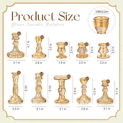 Mumufy 10 Pcs Glass Crystal Taper Candle Holders Clear Glass Candlestick Holder Fit 0.8 Inch Candles Crystal Decorative Candle Stand Centerpiece Table Wedding Dining Party (Classic,Clear)