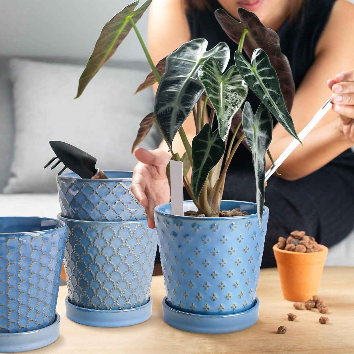 EFISPSS Flower Planter –5 inch Ceramic Plant Pots with Drainage Hole and Ceramic Tray - Gardening Home Desktop Office Windowsill Decoration Gift Set of 4 - Plants NOT Included
