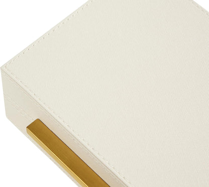 Sagala Set of 2 Ivory Shagreen Decorative Boxes With Brushed Gold Metal Handles, Faux Leather Jewelry Boxes Modern Storages Photo Memory Boxes Home Organizer Boxes (Ivory-Gold, 2pack)