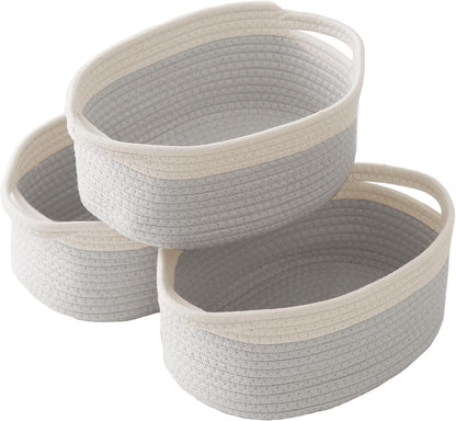 JMvicyroam Woven Basket,Small Rope Storage Bin with Handles & Ribbon Bag, Organizer for Shelves Closets,Gift Basket Empty for Birthday,Books,Dog Toys,White