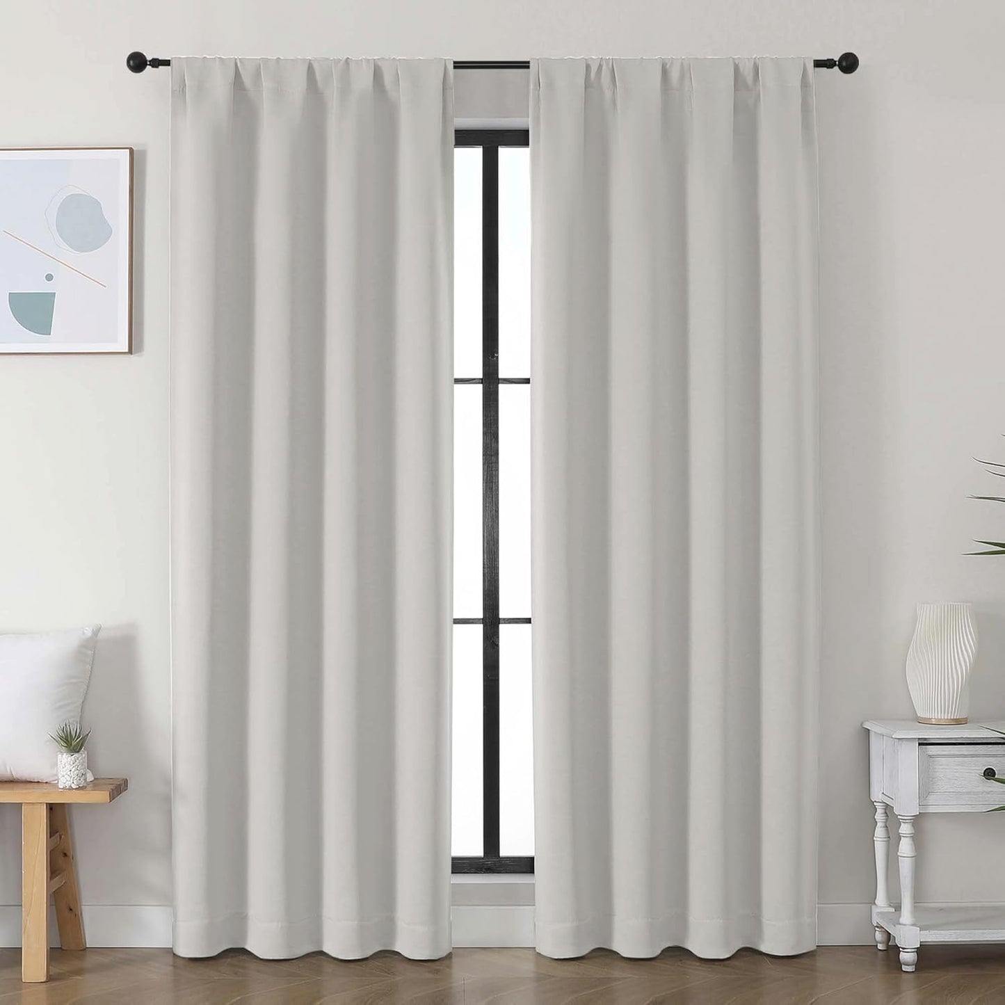 Simplebrand Ava Sage Green Blackout Curtains for Bedroom 63 Inch Length 2 Panels Set, Solid Thermal Insulated Energy Saving Rod Pocket Window Treatment Curtains Blackout Drapes, W40 x L63 Inch, Sage - Colors A