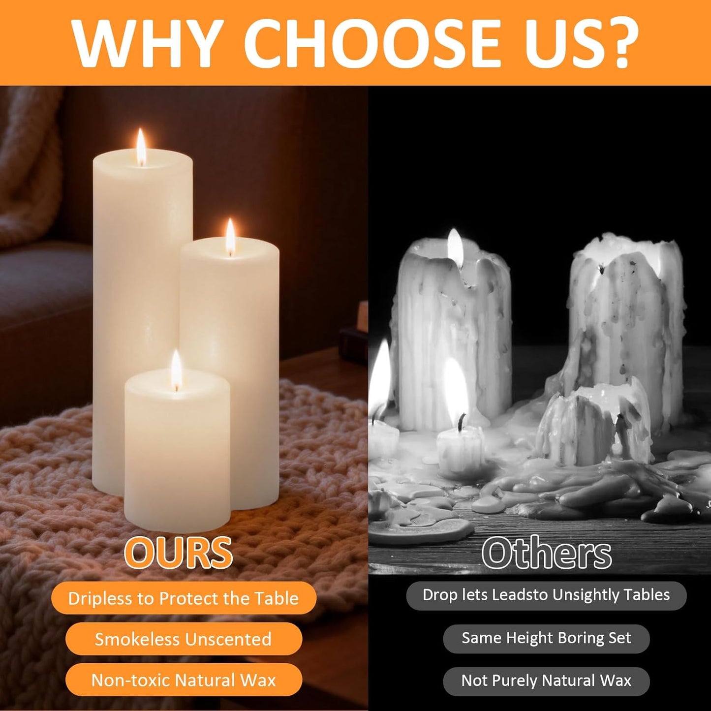 18 Pcs White Pillar Candles Bulk Set，Hurricane Candles，3 Different Lengths 2 x 3/4/6 Inch (6 Each)，Dripless Unscented Smokeless，Gives You a Better Atmosphere When Organizing an Event Party.