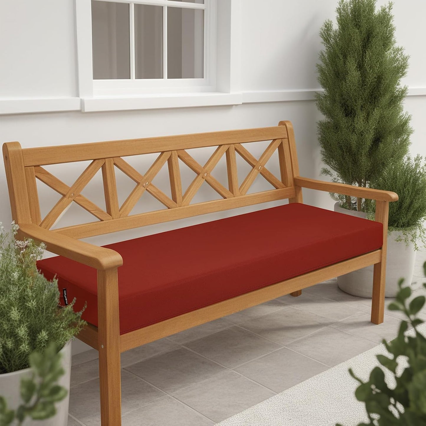idee-home Outdoor Bench Cushion Waterproof, Bench Cushions for Outdoor Furniture, Patio Porch Swing Replacement Seat Pad with Ties for Garden Backyard, 48 x 18 Inch Red