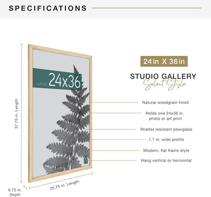 MCS Studio Gallery 16x24 Poster Frame Black Woodgrain Engineered Wood, Vertical & Horizontal Wall Hanging Large Picture Frame for Photos, Posters & Art Prints (1-Pack)
