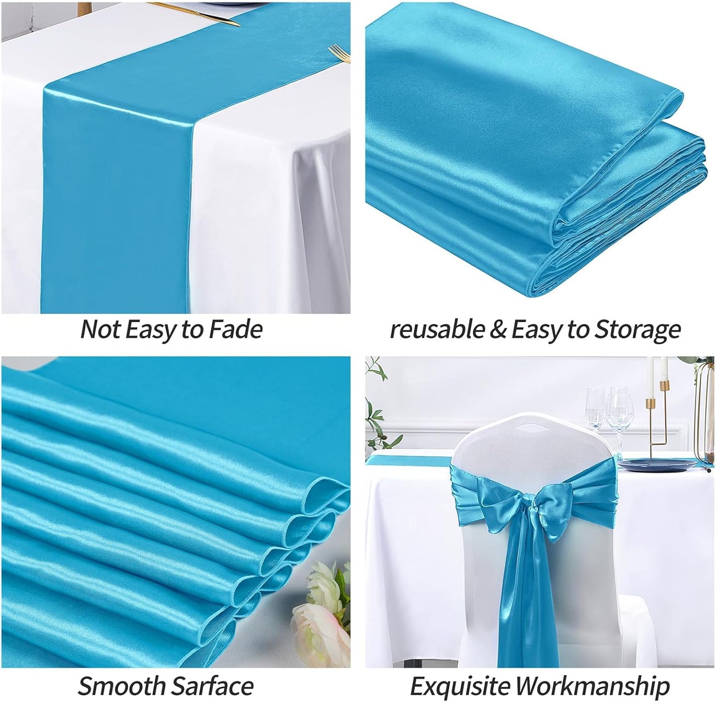 SiinvdaBZX 4 Pcs Royal Blue Satin Table Runner 12 x 108 inches Long, Bright Smooth Satin Wedding Table Runner Decorations for Birthday Parties, Buffet, Banquets, Graduations, Engagements