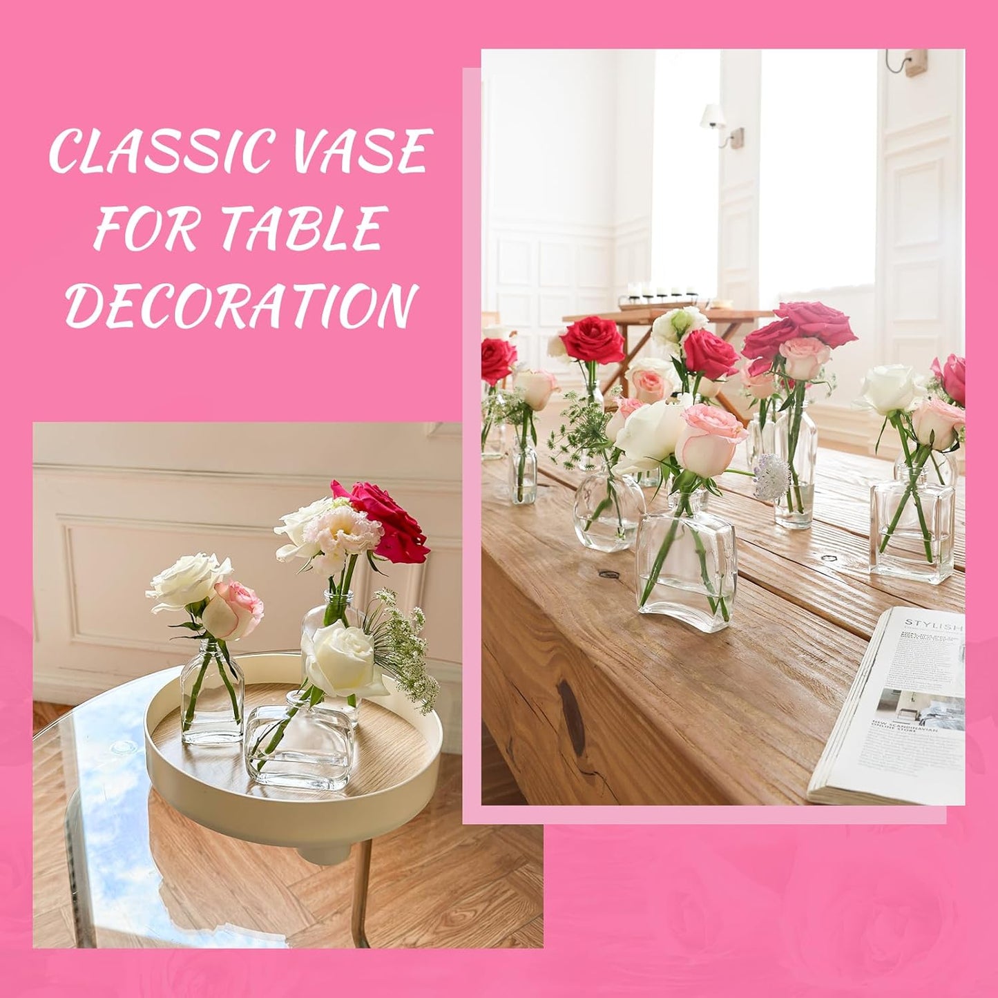Bud Vases Set of 12, Clear Glass Bud Vase in Bulk, Small Vases for Centerpiece Mini Modern Flower Vase Transparent, Wedding Party Table Home Decor