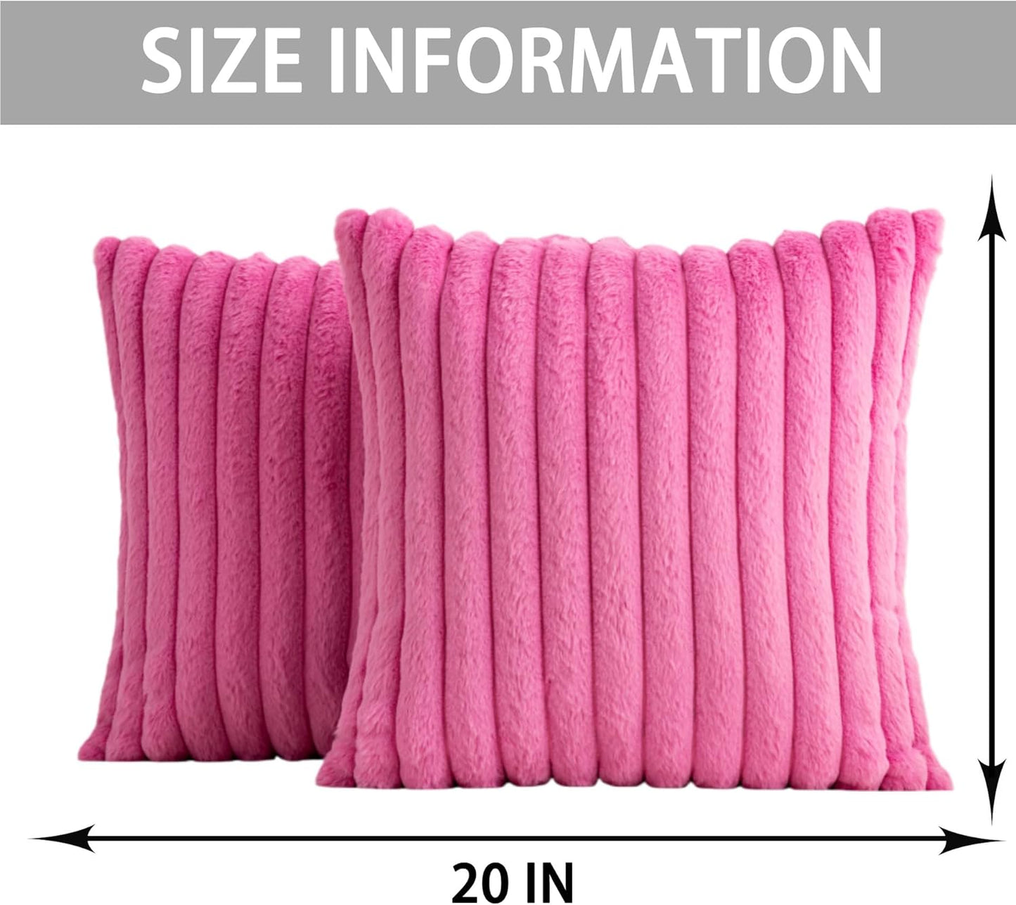 Aegero Pack of 2 Faux Fur Christmas Throw Pillow Covers 18x18 Inch, Soft Plush Striped Neutral Couch Pillow Cover, with Velvet Back Modern Home Decor for Sofa Living Room Couch Bed Cream White