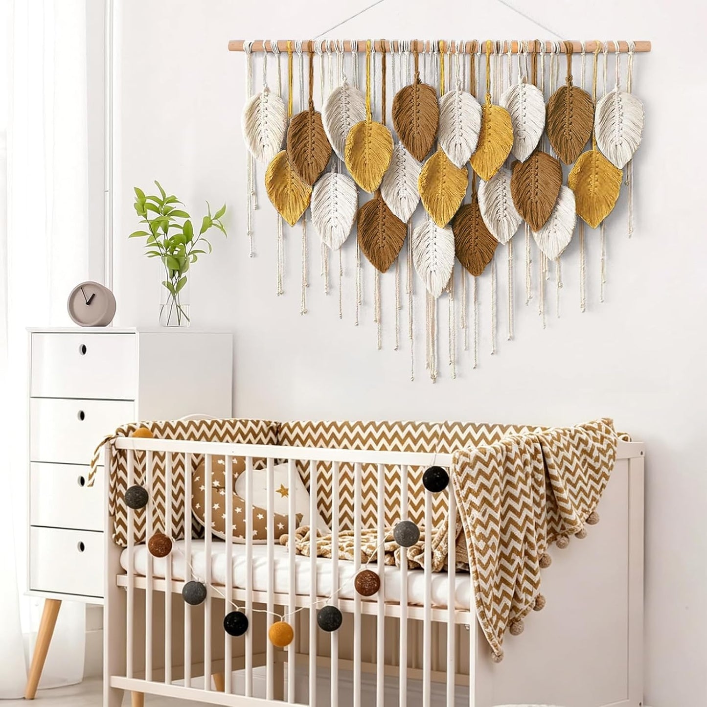 Weldomcor Large Macrame Wall Hanging Boho Home Decor, Handmade Bohemian Woven Leaves Macrame Tapestry Modern Aesthetic Chic Wall Art Decorations for Bedroom Living Room Nursery Office 39" W x 29.5" L