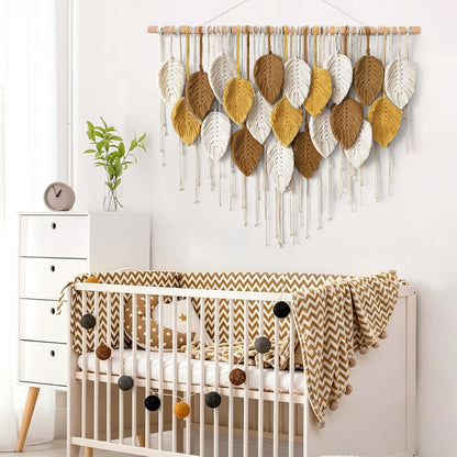 Weldomcor Large Macrame Wall Hanging Boho Home Decor, Handmade Bohemian Woven Leaves Macrame Tapestry Modern Aesthetic Chic Wall Art Decorations for Bedroom Living Room Nursery Office 39" W x 29.5" L