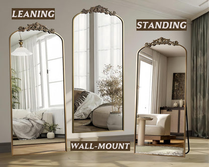 Dewfig Arched Full Length Mirror, 76"x34" Large Floor Mirror, Full Body Mirrors for Leaning or Hanging, Standing Mirrors for Bedroom, Living Room,Dressing Room, Aluminum Alloy Frame, Black