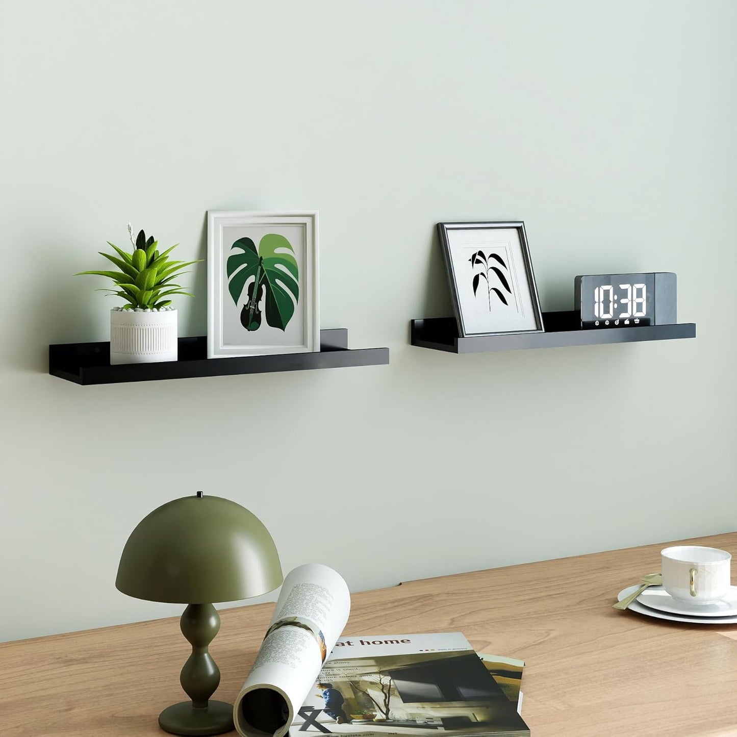 White Floating Shelves for Wall Decor, Wall Mounted Wood Storage Shelf for Bedroom, Living Room, Bathroom, Kitchen, Nursery, Display Picture Ledge Shelf with Lip Set of 2-14 Inches, White
