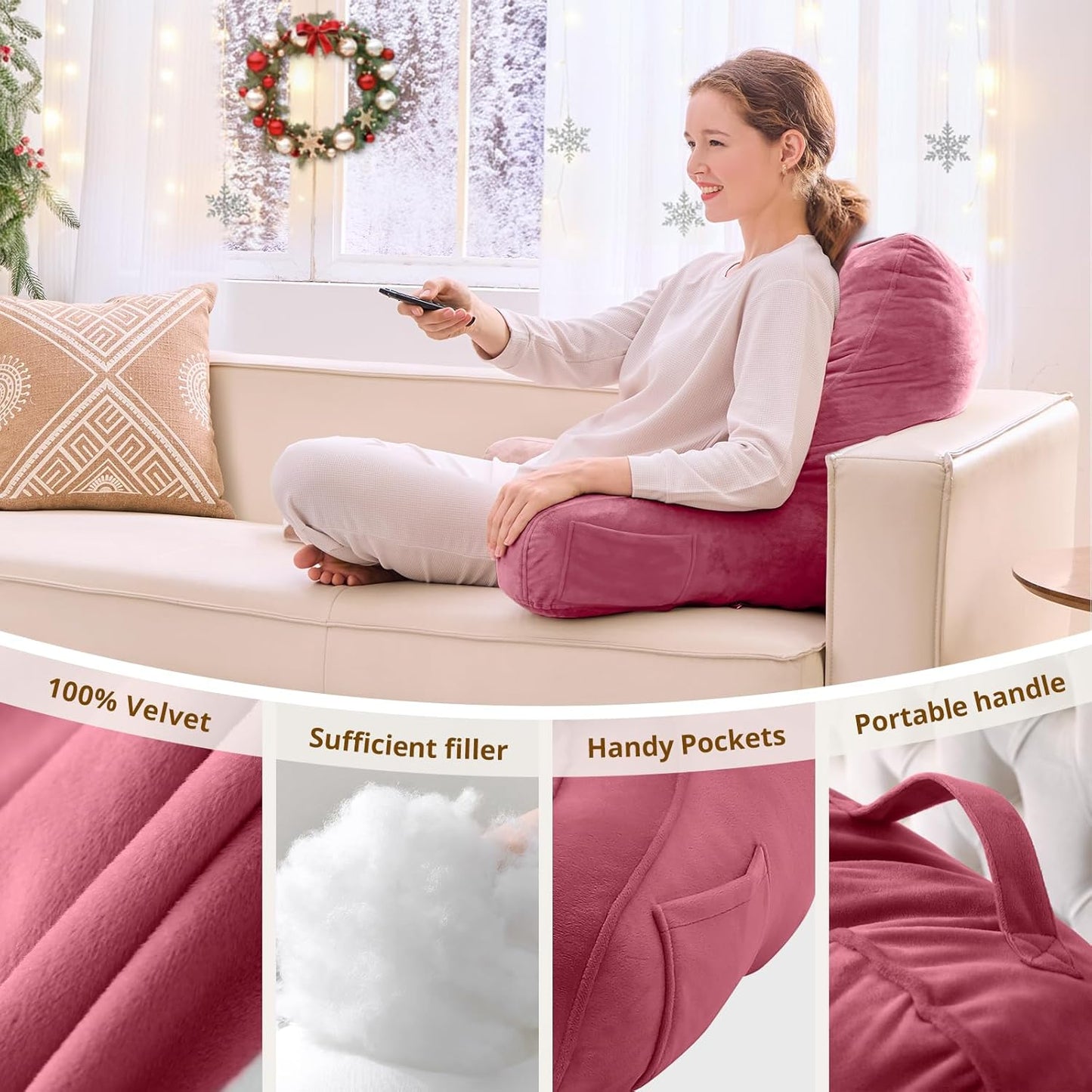 Sasttie Reading Pillows for Sitting in Bed Adult, Back Pillow Bed Sitting Up, Back-Rest Support Cushion for Sit Up on Couch, Sofa, and Floor, Dorm Essentials, Oeko-Tex Certified, Dark Grey