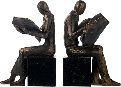 Lukitas Thinker Decorative Bookends, Non-Slip Book Holder, Book Ends for Shelves Living Room Office Home Decor, Resin, 1Pair/2Piece 9''