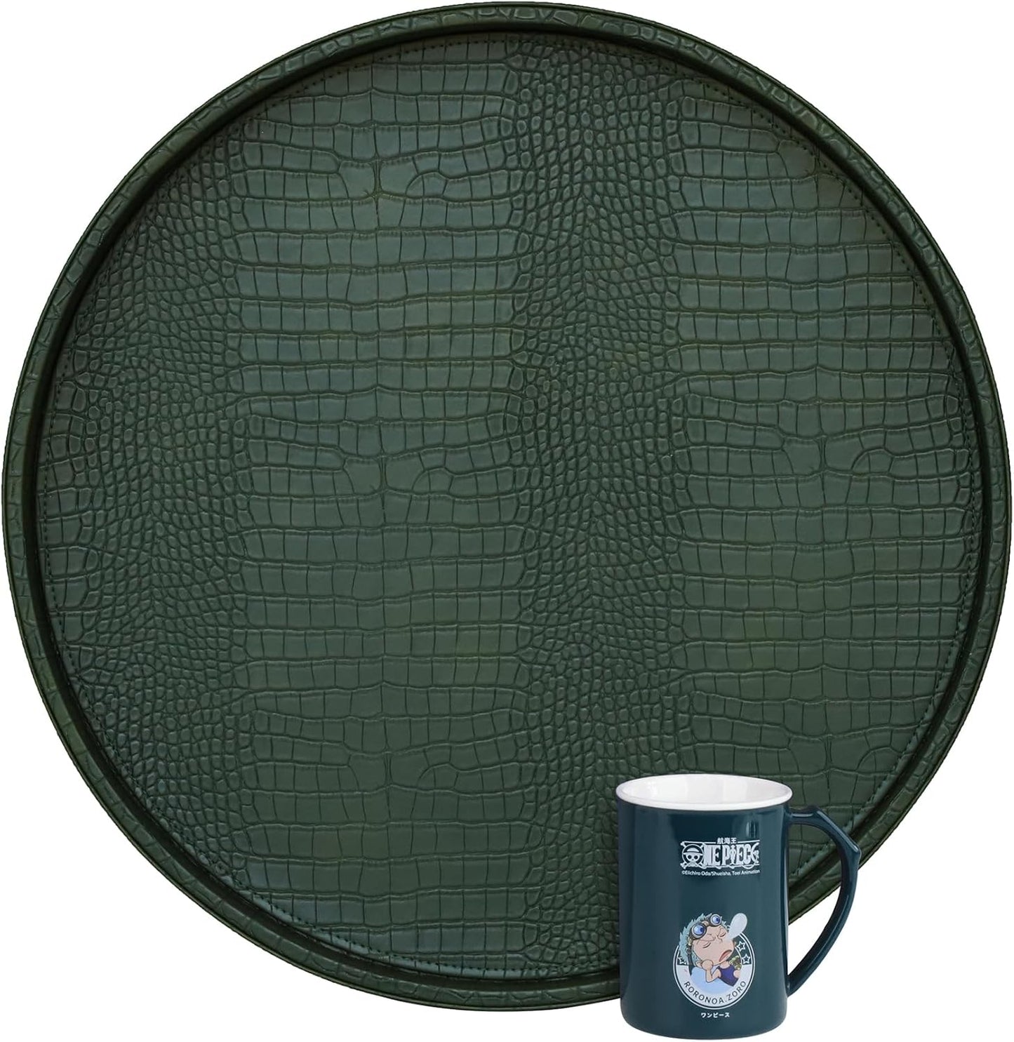 HofferRuffer Round Serving Tray 20'', Elegant Faux Leather Circle Ottoman Table Tray, Serve Tea Coffee Breakfast in Bedroom Living Room Kitchen (Brown)