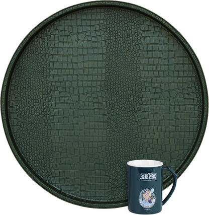 HofferRuffer Round Serving Tray 20'', Elegant Faux Leather Circle Ottoman Table Tray, Serve Tea Coffee Breakfast in Bedroom Living Room Kitchen (Brown)