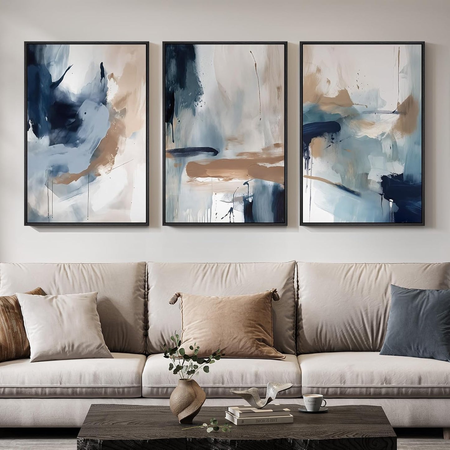 Large Framed Abstract Nature Landscape Wall Art for Living Room, Set of 3 Modern Canvas Prints Paintings Artwork for Walls, Green Lake Pictures for Hallway, Dining Room, Office Wall Decor 24x36 Inch