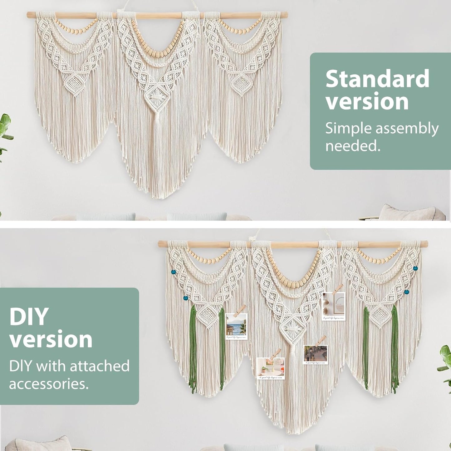 Gliterra Large Macrame Wall Hanging Handmade Boho Tapestry 43"x32" - Wall Art Decor for Living Room, Bedroom, Wedding (beige)