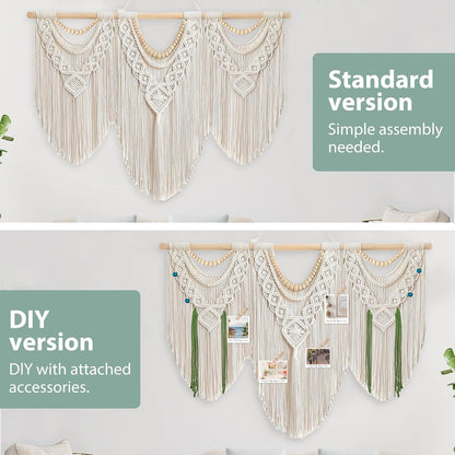 Gliterra Large Macrame Wall Hanging Handmade Boho Tapestry 43"x32" - Wall Art Decor for Living Room, Bedroom, Wedding (beige)