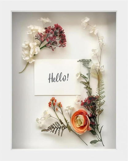 FrameWorks 11” x 14” Dark Oak Wooden Shadow Box Frame – Display Case with Soft Felt Back, Memory Box with Tempered Glass, Display Box with Elegant White Ball Push Pins, Wooden Flower Box